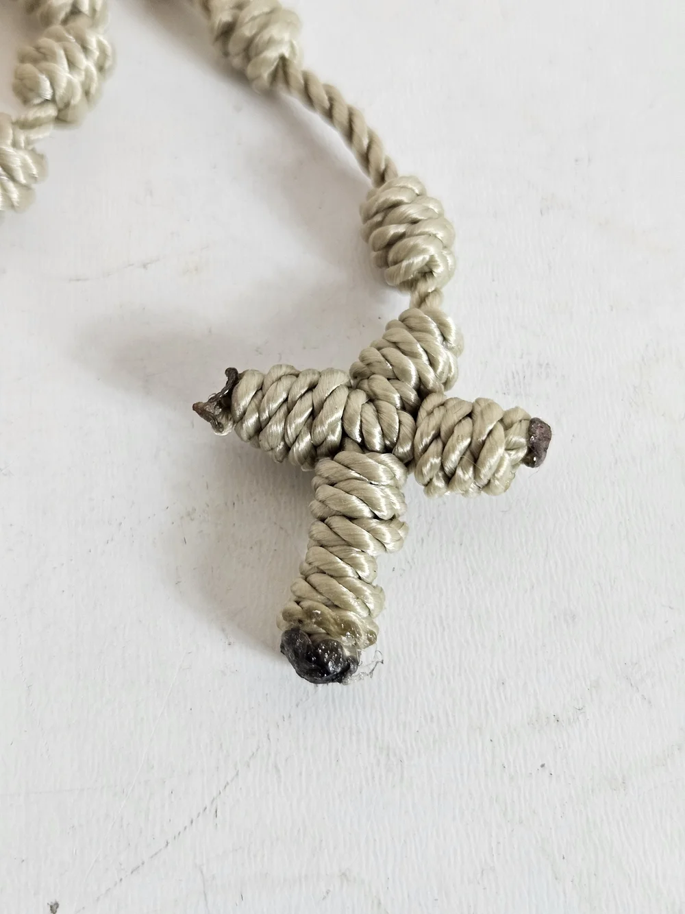 Handmade Knotted Rope Necklace with Cross Pendant - Beige